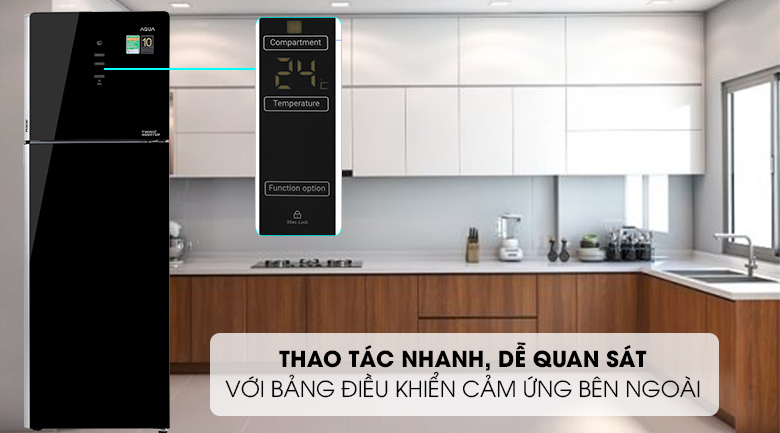 Tủ lạnh Aqua Inverter 312 lít AQR-T359MA(GB)-Thao tác nhanh, dễ quan sát với bảng điều khiển cảm ứng bên ngoài sang trọng